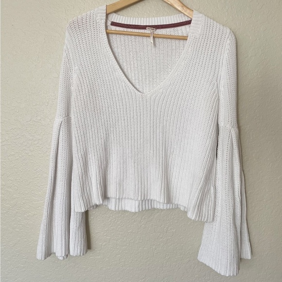 Free People Knit Bell Sleeve V-neck Sweater - Picture 1 of 4